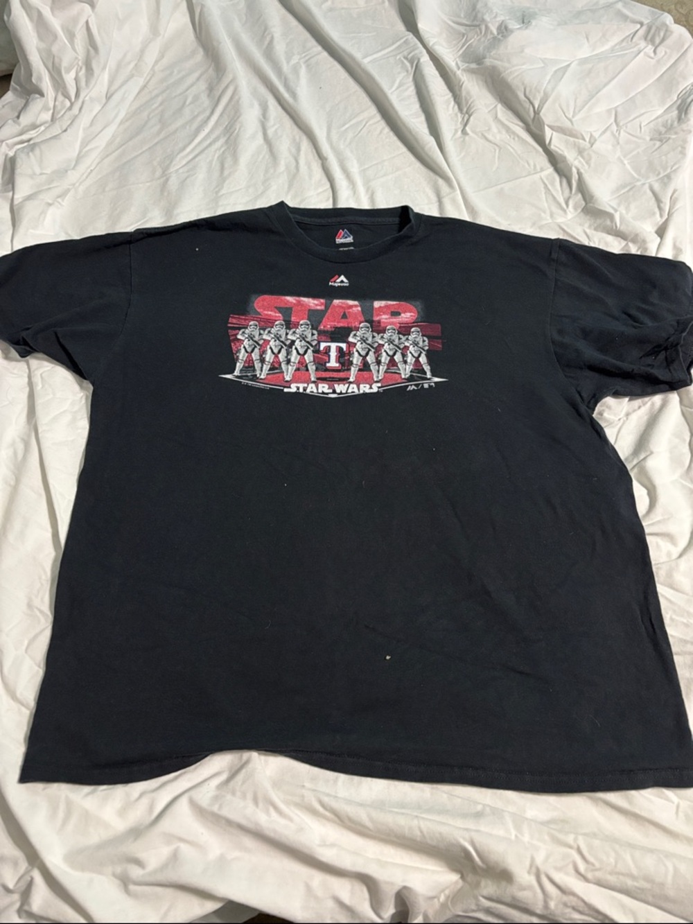 Majestic Black Star Wars Graphic Tee with Red Logo and Stormtrooper Art